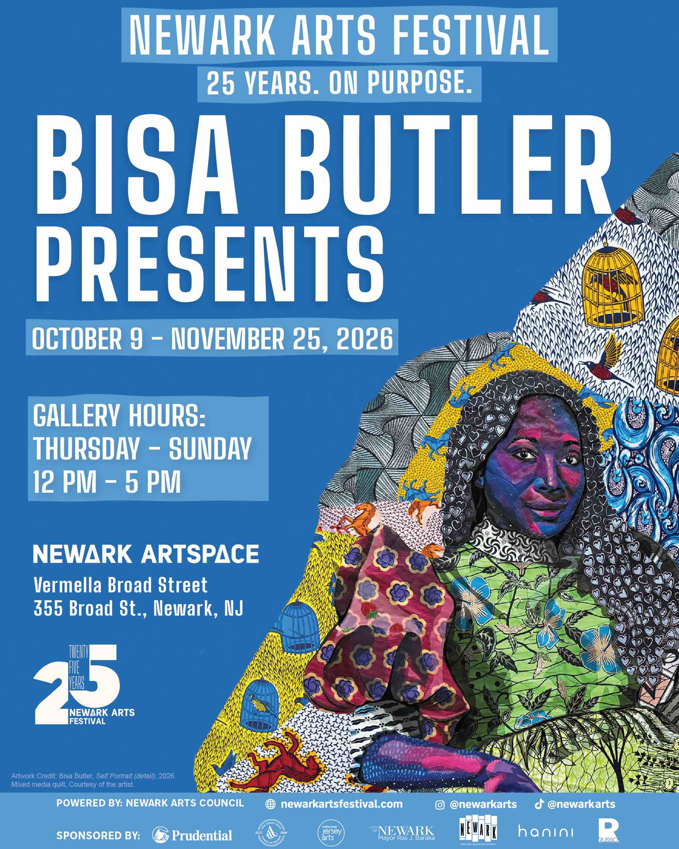 Gallery Hours for Bisa Butler Presents, a Newark Arts Festival spotlight exhibition at Newark ArtSpace