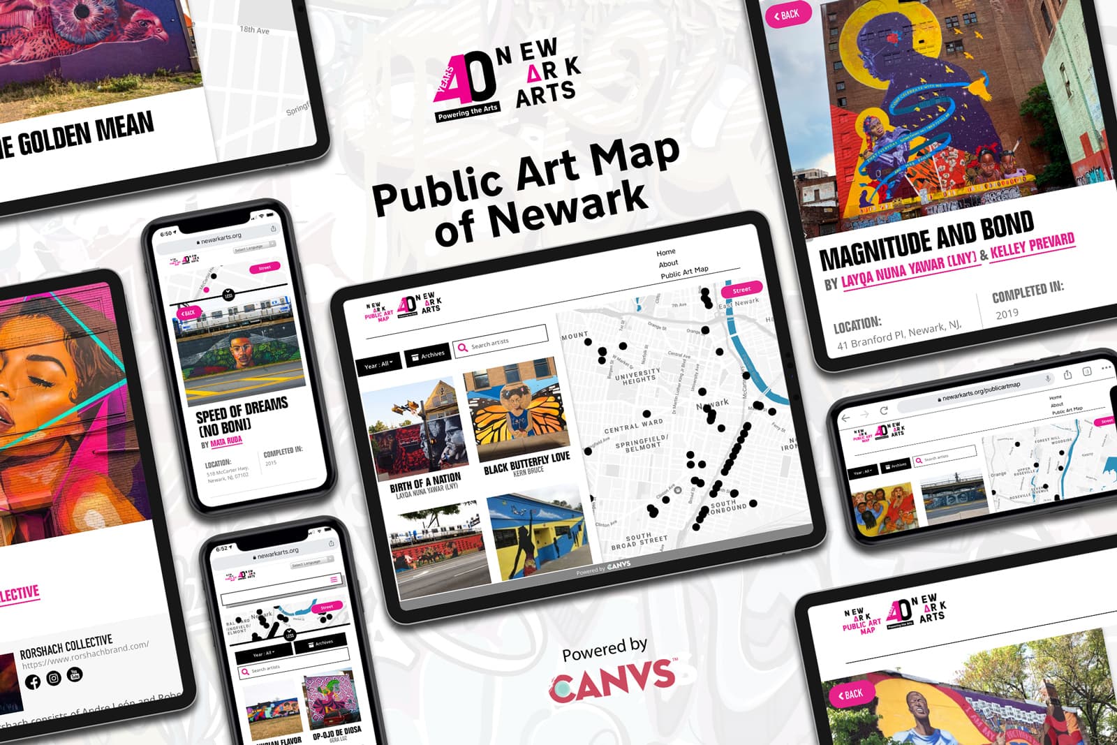 Stills of the Newark Public Art Map on different devices