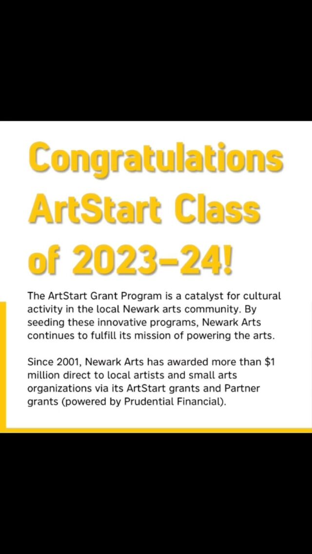 🎨 Thrilled to celebrate the incredible ArtStart Grant recipients of 2023-2024! 🌟 Huge congrats to this year’s talented grantees. If you have an idea for a community art project, make sure to stay tuned for next years’ ArtStart applications dates to be announced soon! Keep creating, your art matters! 🌟 Thanks to the vibrant Newark NJ local arts community for seeding these programs. Together, Newark Arts is dedicated to empowering the arts and fostering creativity. 🙌 Let’s keep the artistry alive! 

#ArtStartGrant2023 #NewarkArts #EmpoweringCreativity #SupportLocalArtists #ArtsCommunity #brickcity #granteesnj #ArtStartNewarkArts #njlocalarts #njartists #thingstodoinnj #art #newarknj #nj